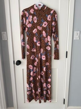 Free People Brown Leopard Maxi Dress with Pink Floral